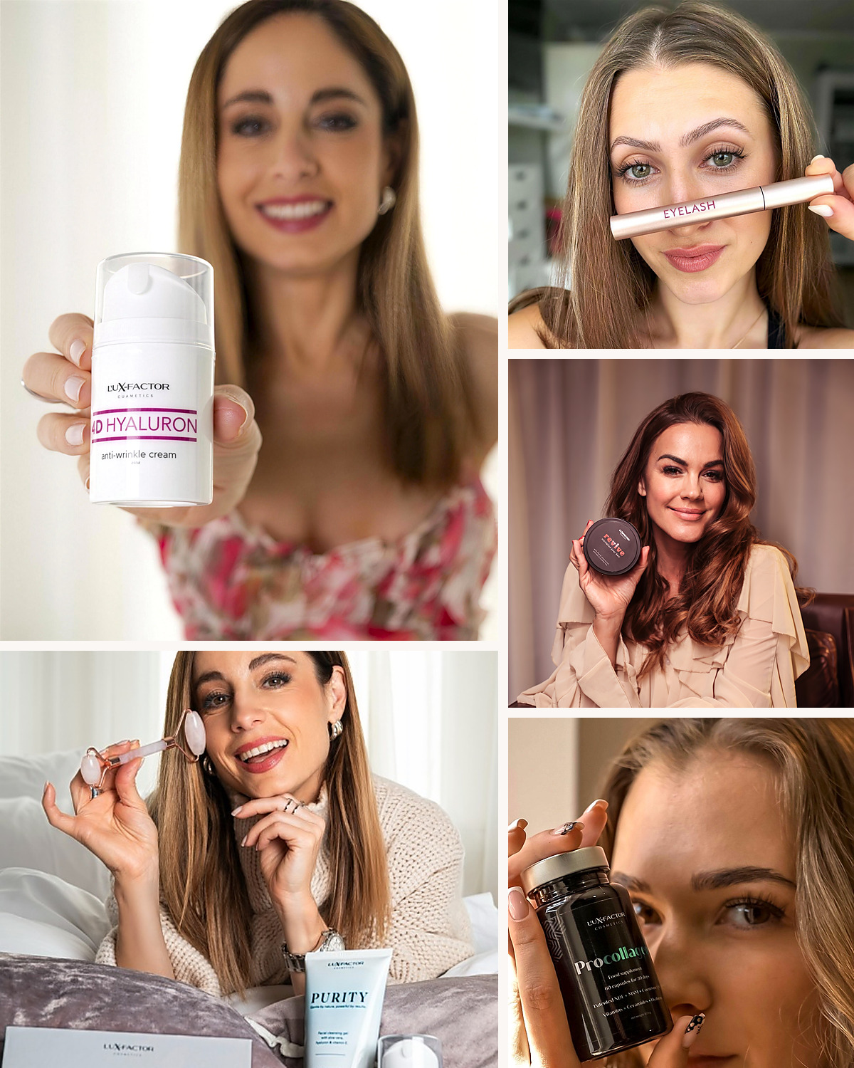 Izdelki Lux-Factor pri uporabnicah - 4D HYALURON, EYELASH, REVIVE, PROCOLLAGEN in PURITY