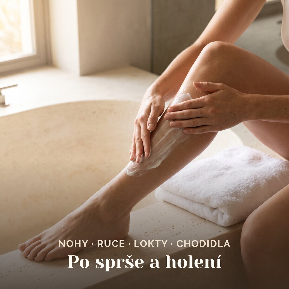 Nanášení mléka Lux-Factor SILK na nohy po sprchování a holení
