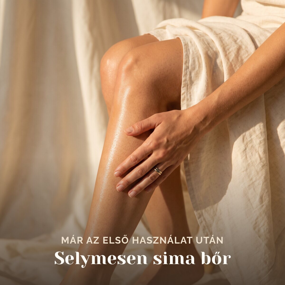 Selymesen sima és ragyogó lábbőr a Lux-Factor SILK testápoló használata után