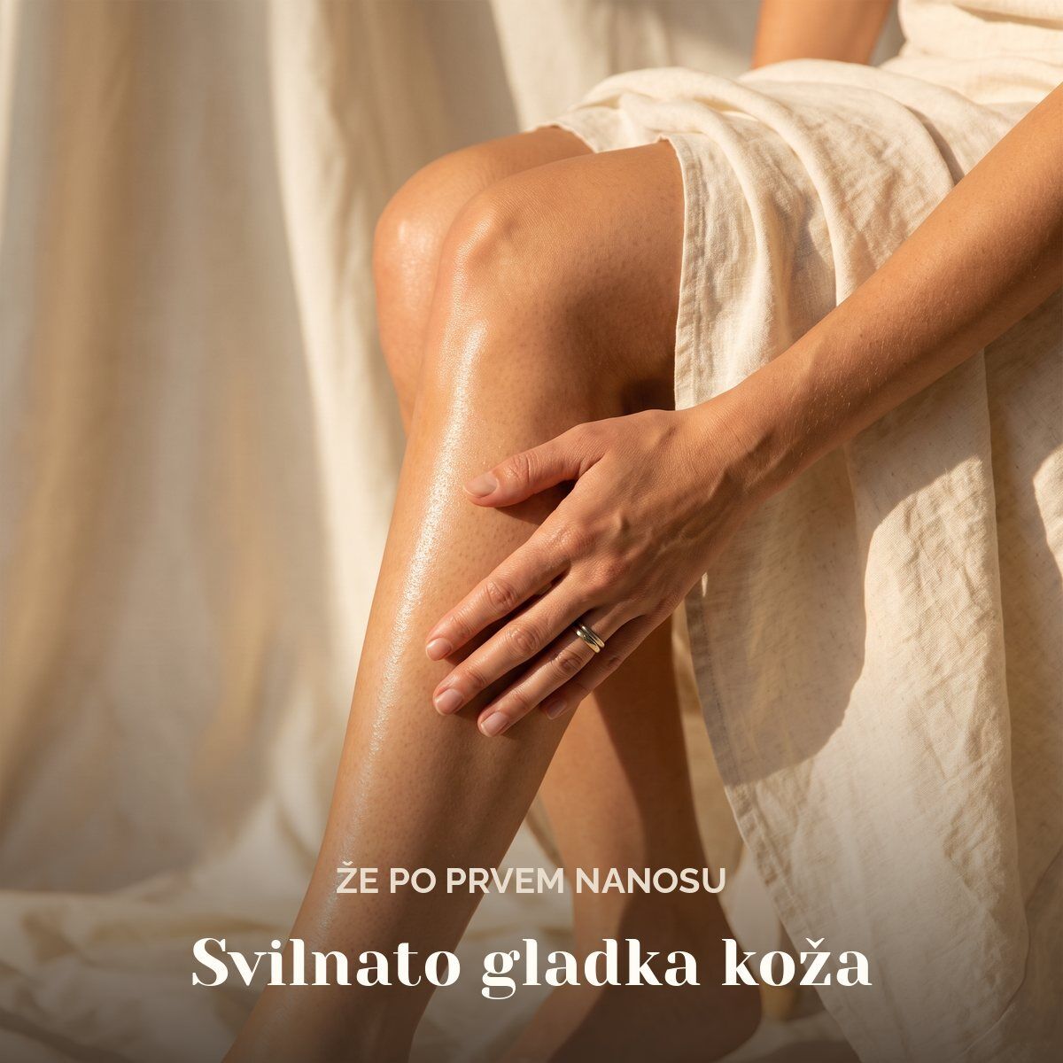 Svilnato gladka in sijoča koža nog po nanosu losjona Lux-Factor SILK