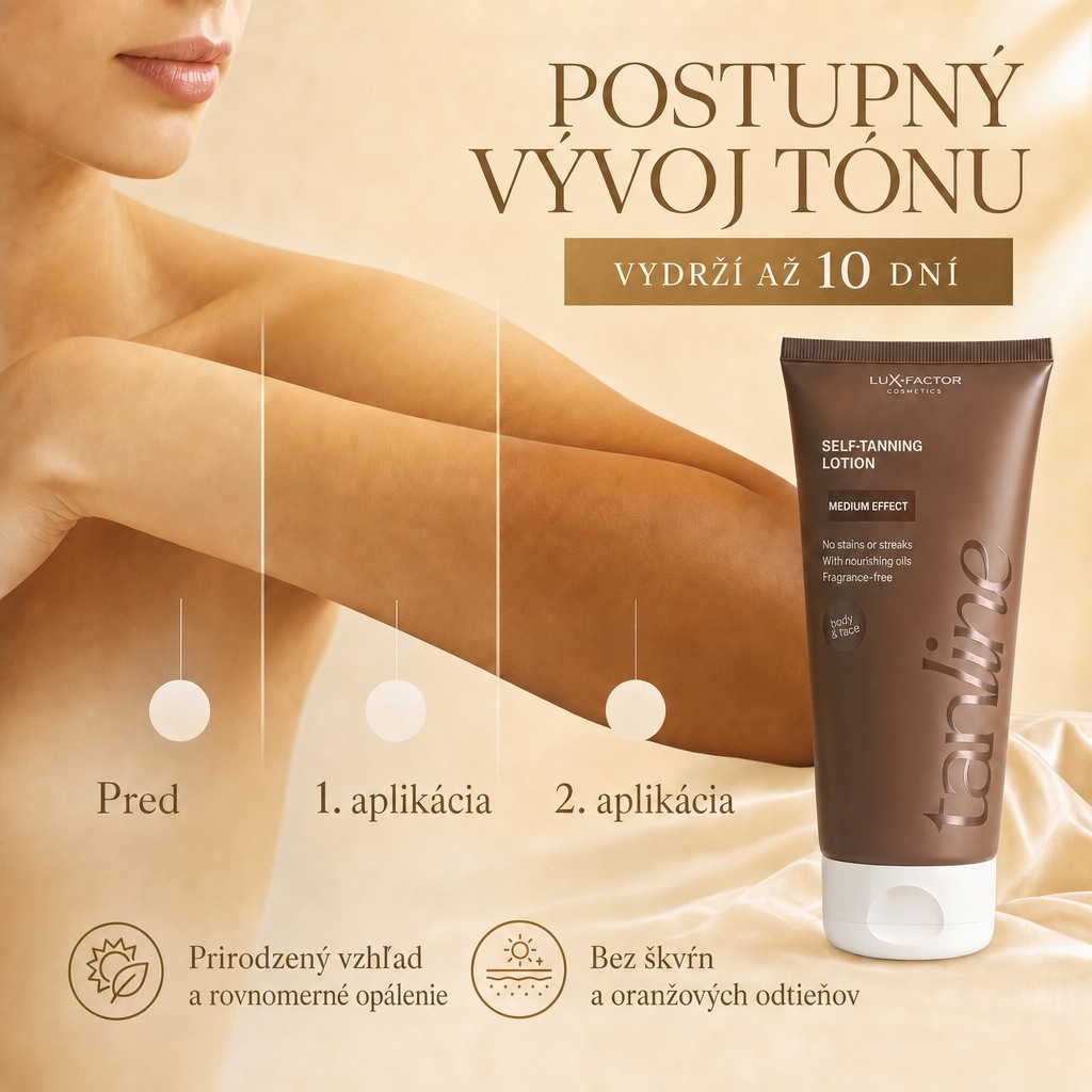 Rovnomerne opálená pleť bez pruhov a oranžových podtónov s Lux-Factor TANLINE